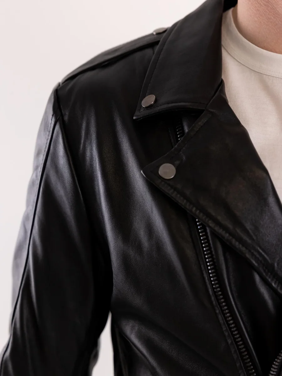 Chiodo uomo in pelle nera - immagine 6