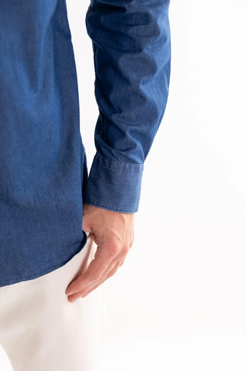 Camicia collo francese in tela denim blu - immagine 7