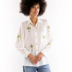 Camicia donna palme strass bianca