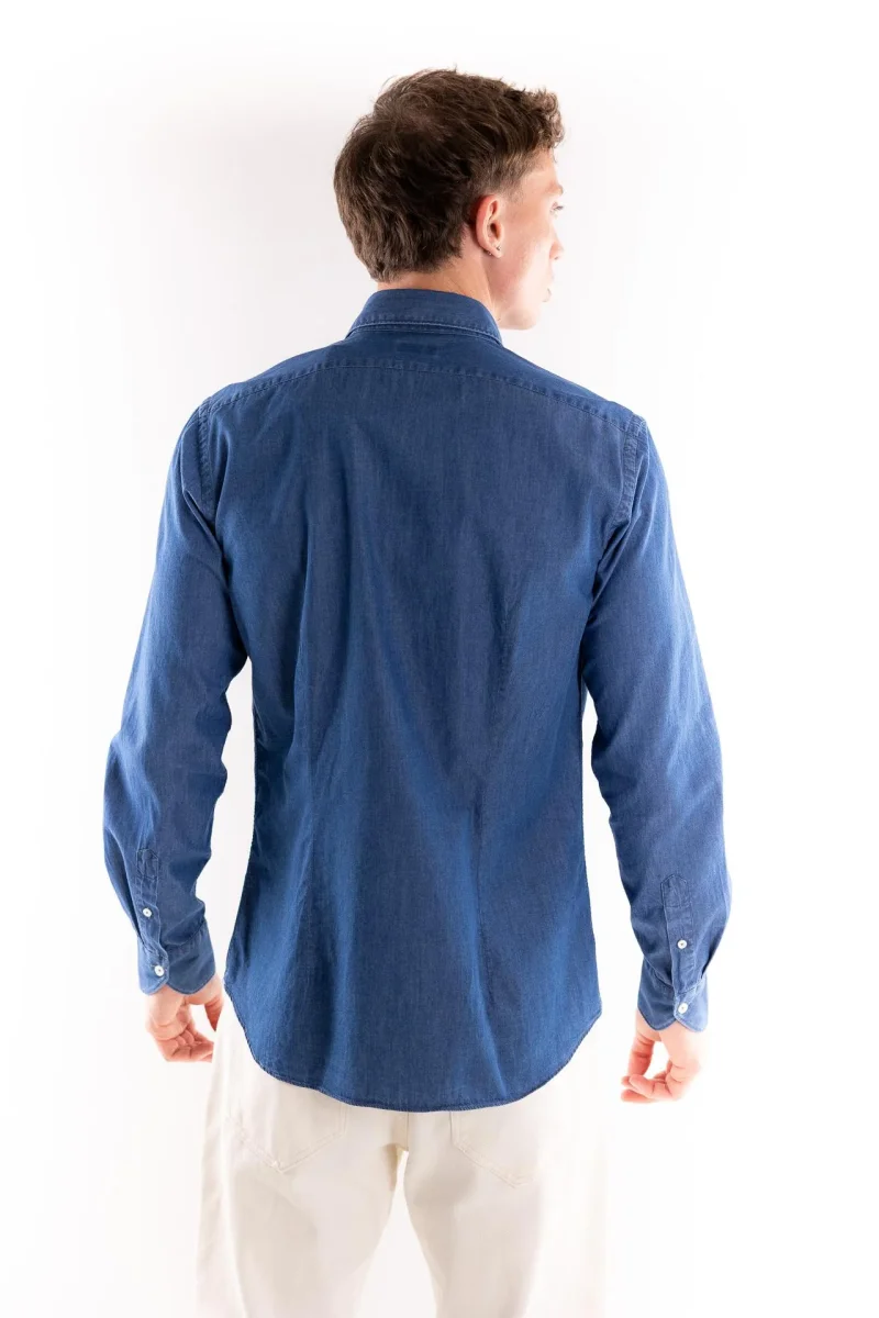 Camicia collo francese in tela denim blu - immagine 4