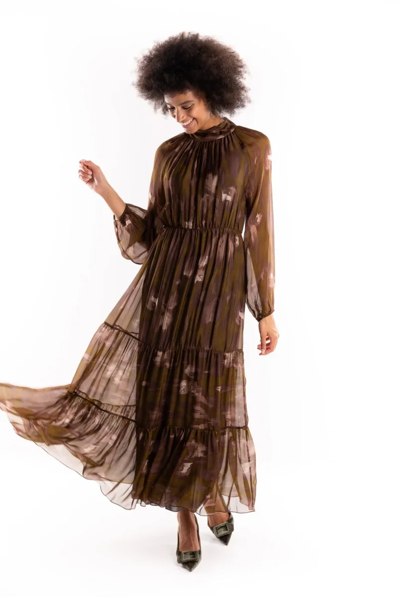 Abito lungo Anide con stampa astratta marrone - immagine 9