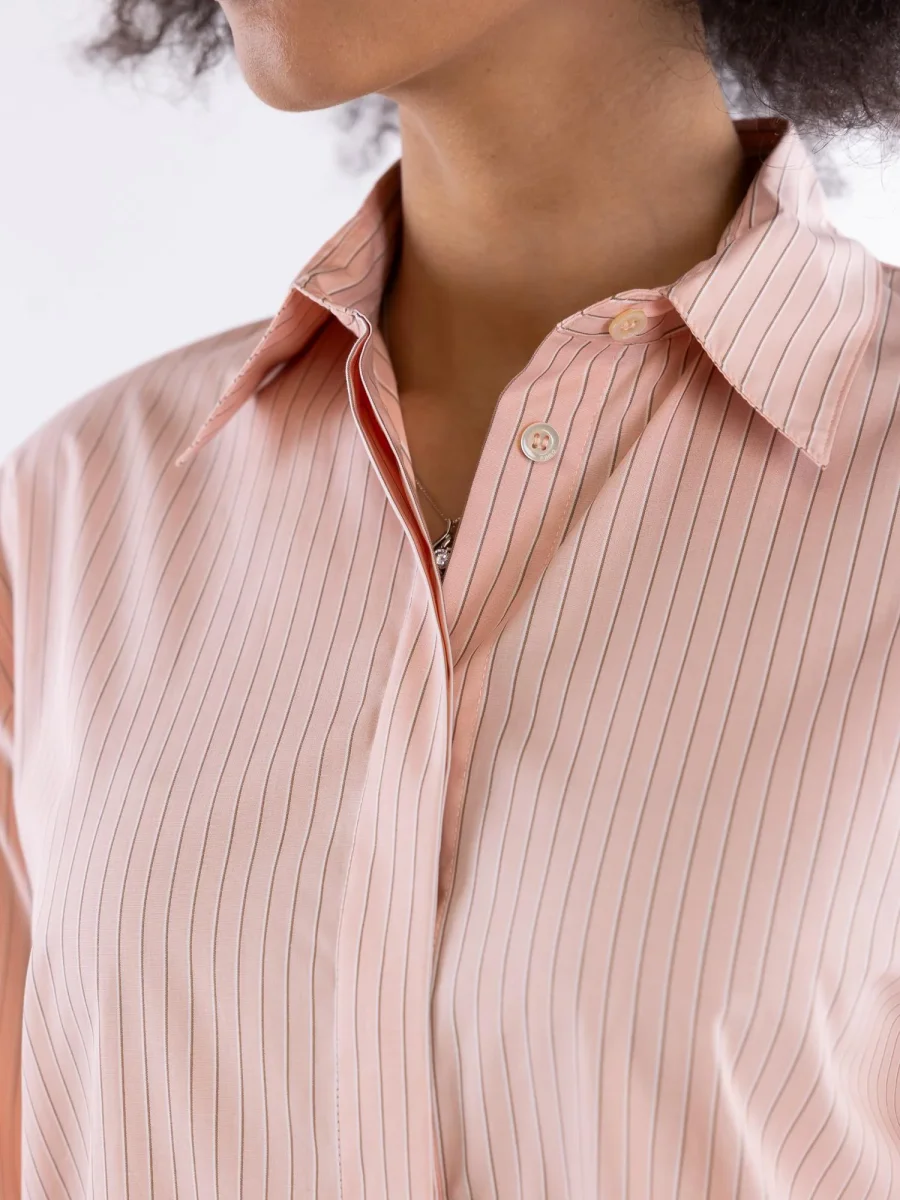 Camicia Bridport oversize in popeline a righe rosa-marrone - immagine 7