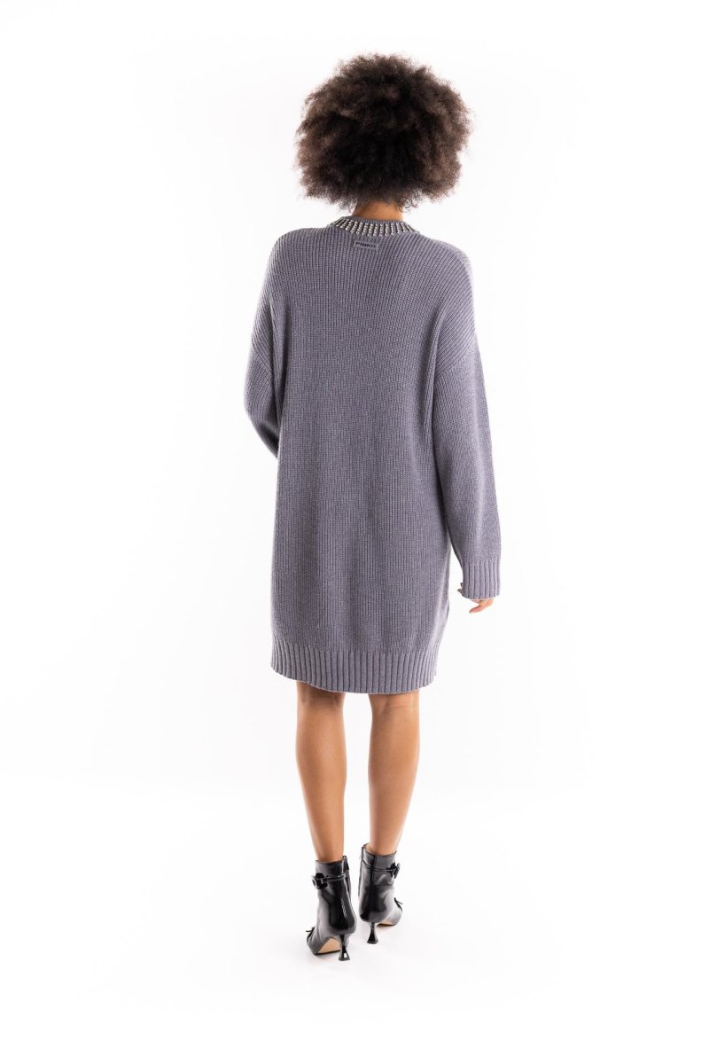 Abito in maglia Ask grigio con collo strass - immagine 4