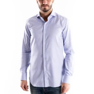 Camicia travel collo francese in oxford azzurro