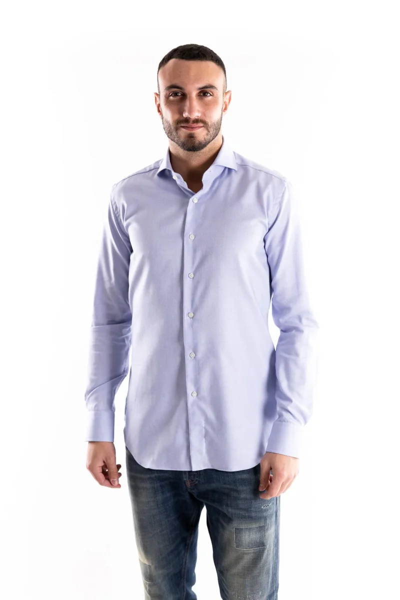 Camicia travel collo francese in oxford azzurro