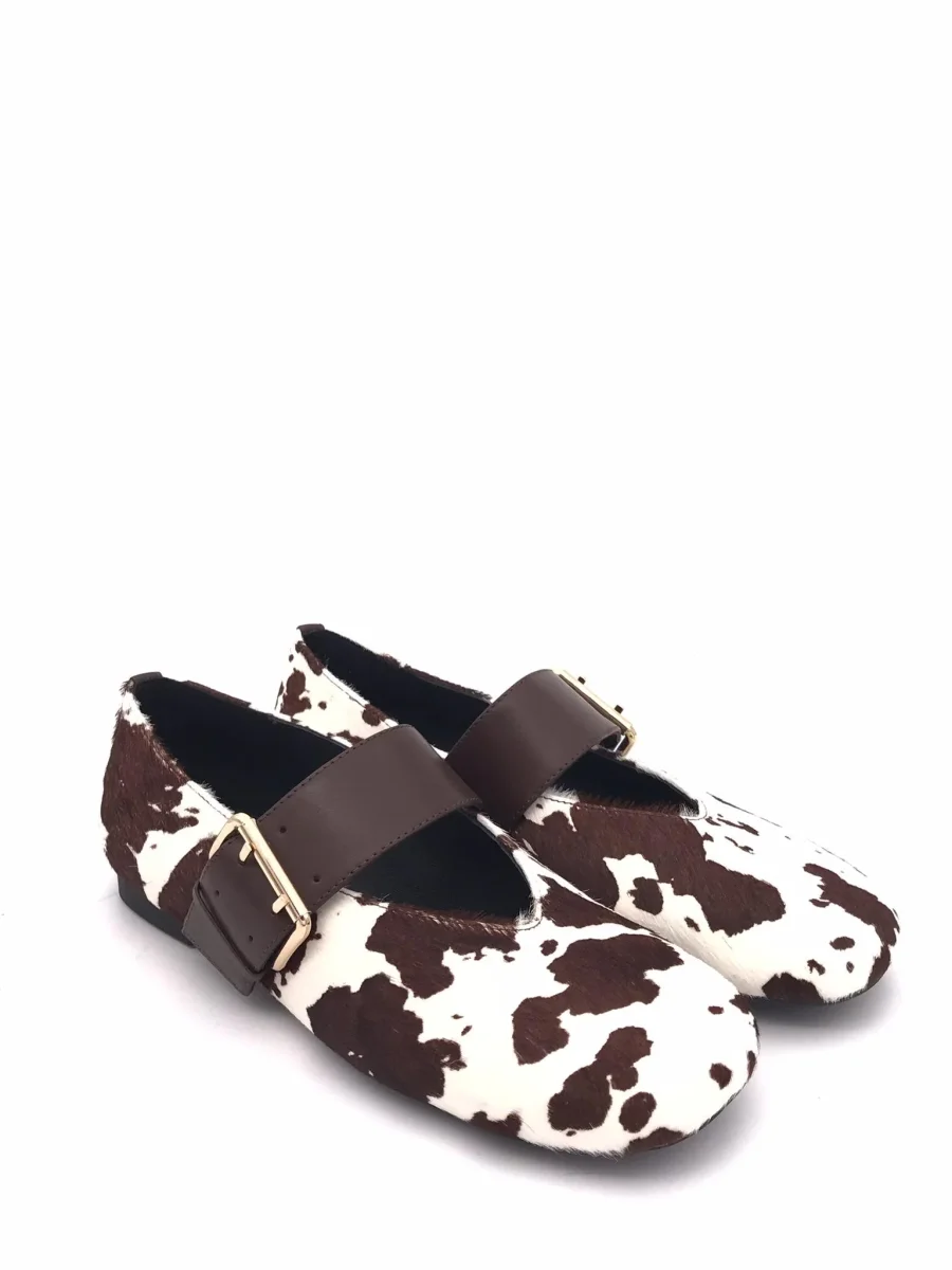 Ballerina cinturino cavallino mucca moro-bianco - immagine 3