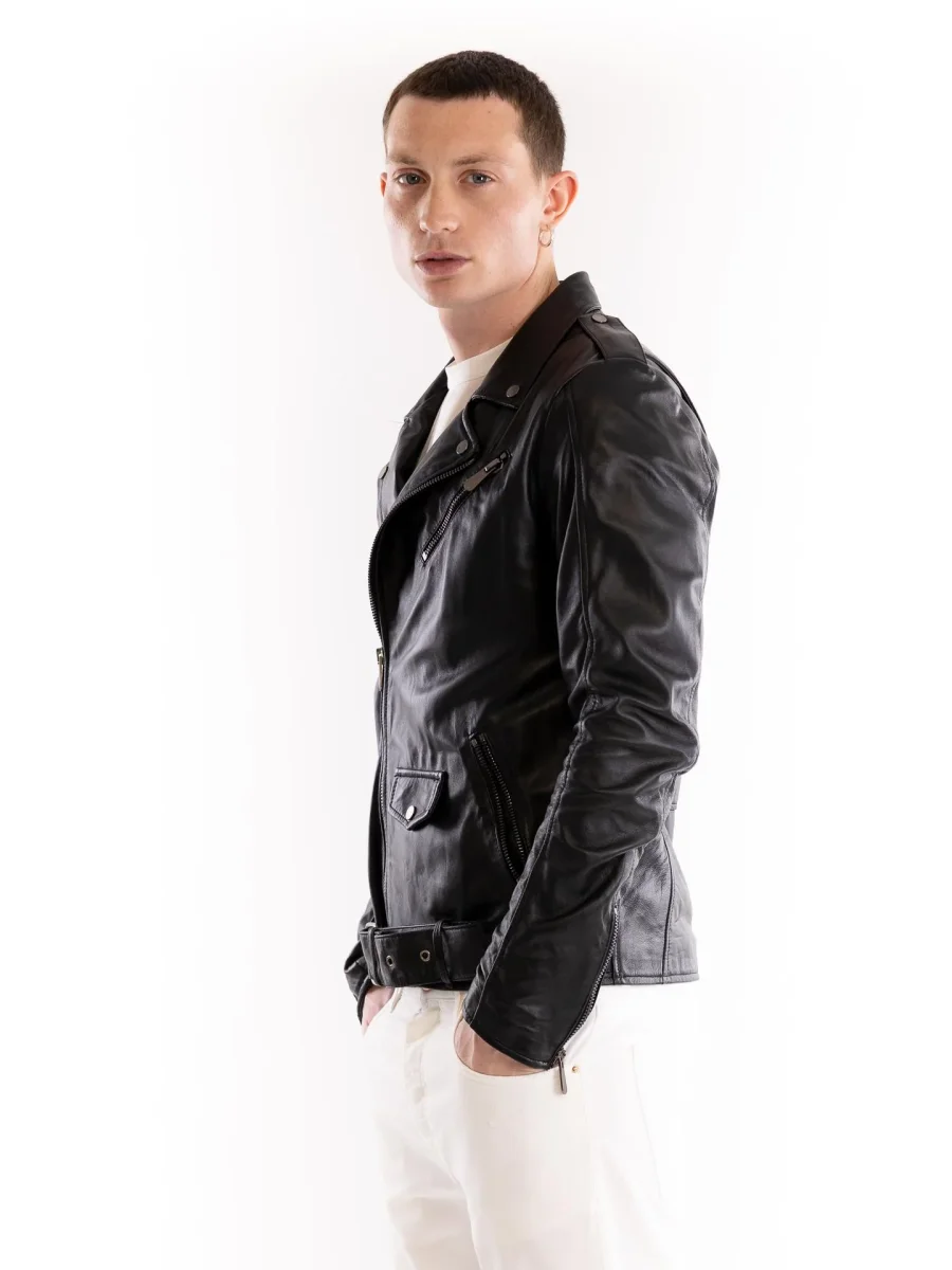 Chiodo uomo in pelle nera - immagine 3