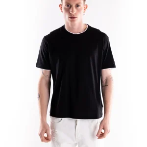 T-shirt uomo nera doppio bordo a contrasto