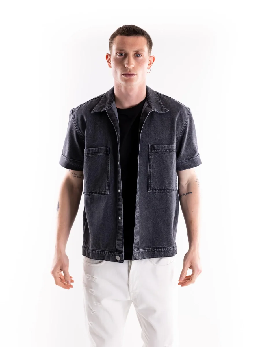 Over shirt in denim grigio - immagine 2
