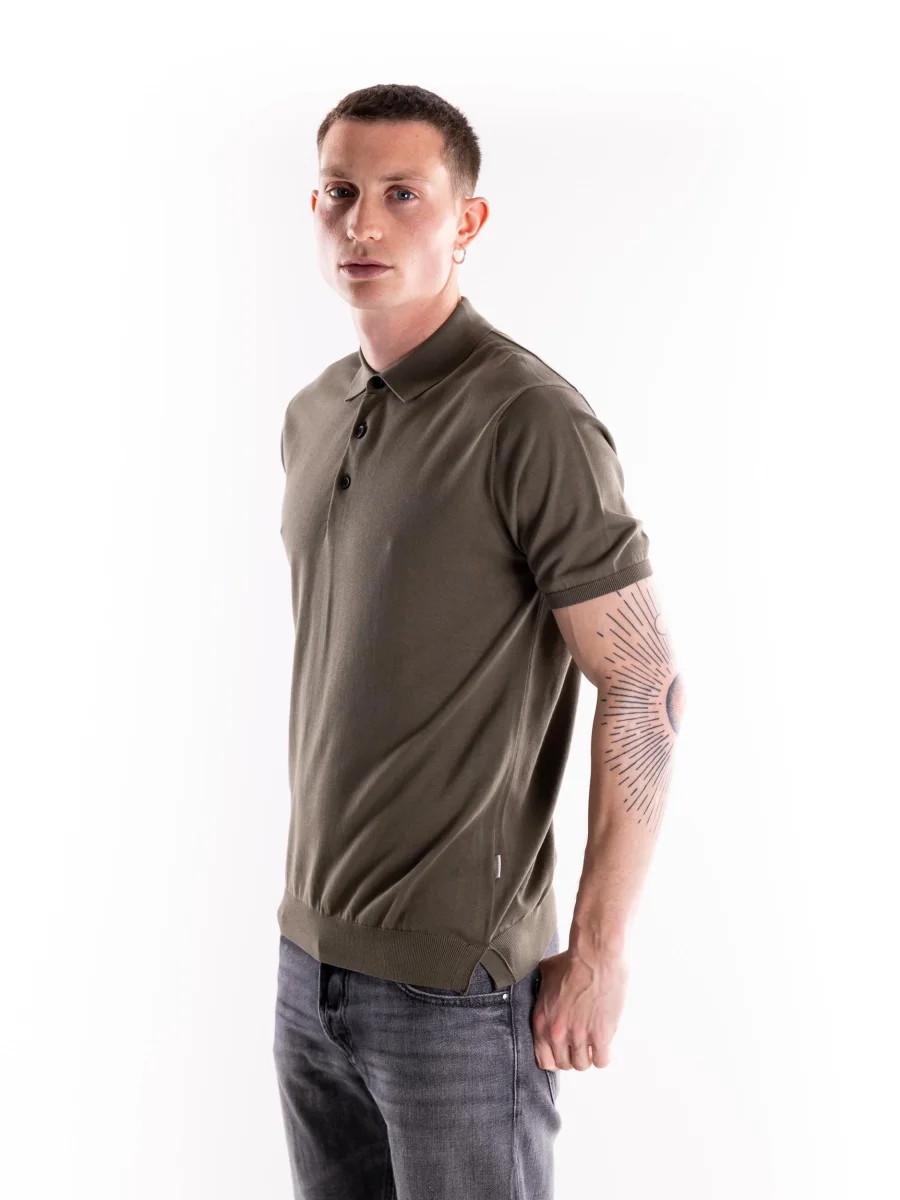 Maglia uomo polo Nito in filo verde militare - immagine 3