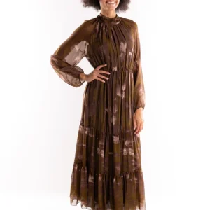 Abito lungo Anide con stampa astratta marrone