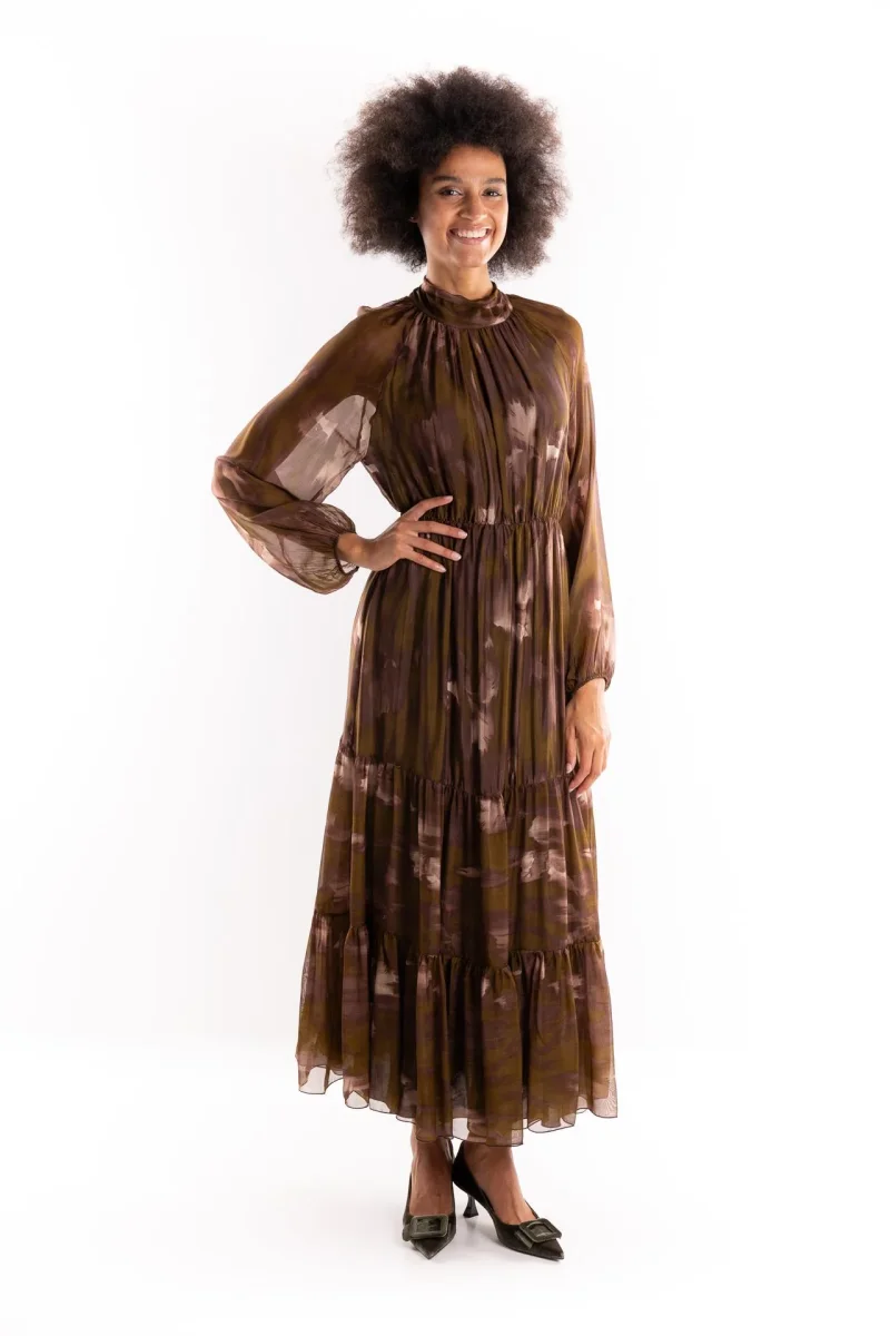 Abito lungo Anide con stampa astratta marrone