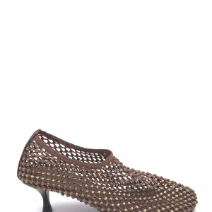 Scarpa accollata in rete strass marrone