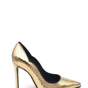 Decolletè in pelle stampata pitone oro