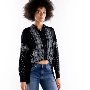 Camicia assimmetrica Clocks stampa bandana nero-lime