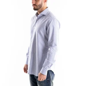 Camicia travel collo francese riga azzurra