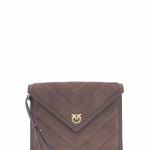 Bustina flet purse in pelle scamosciata marrone