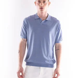 Maglia Polo uomo Nosaka in filo azzurra acqua