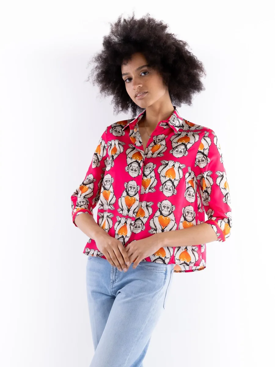 Camicia Spoon fantasia monkey fuxia - immagine 2