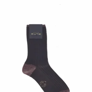 Calzini corti a costine con lurex marrone
