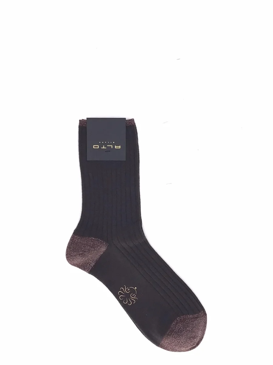 Calzini corti a costine con lurex marrone