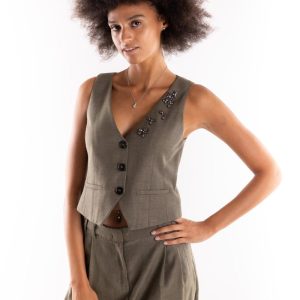 Gilet Cantico in saglia fluida verde