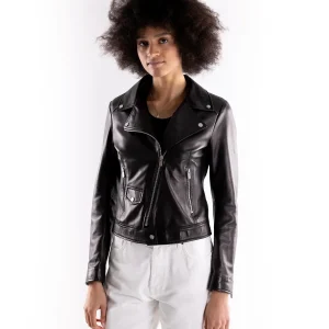 Chiodo donna in pelle nera