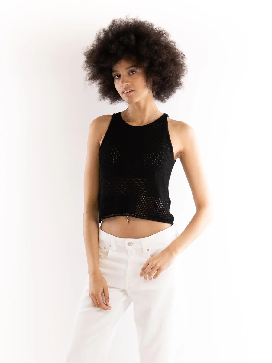 Top canotta in punto pizzo nero