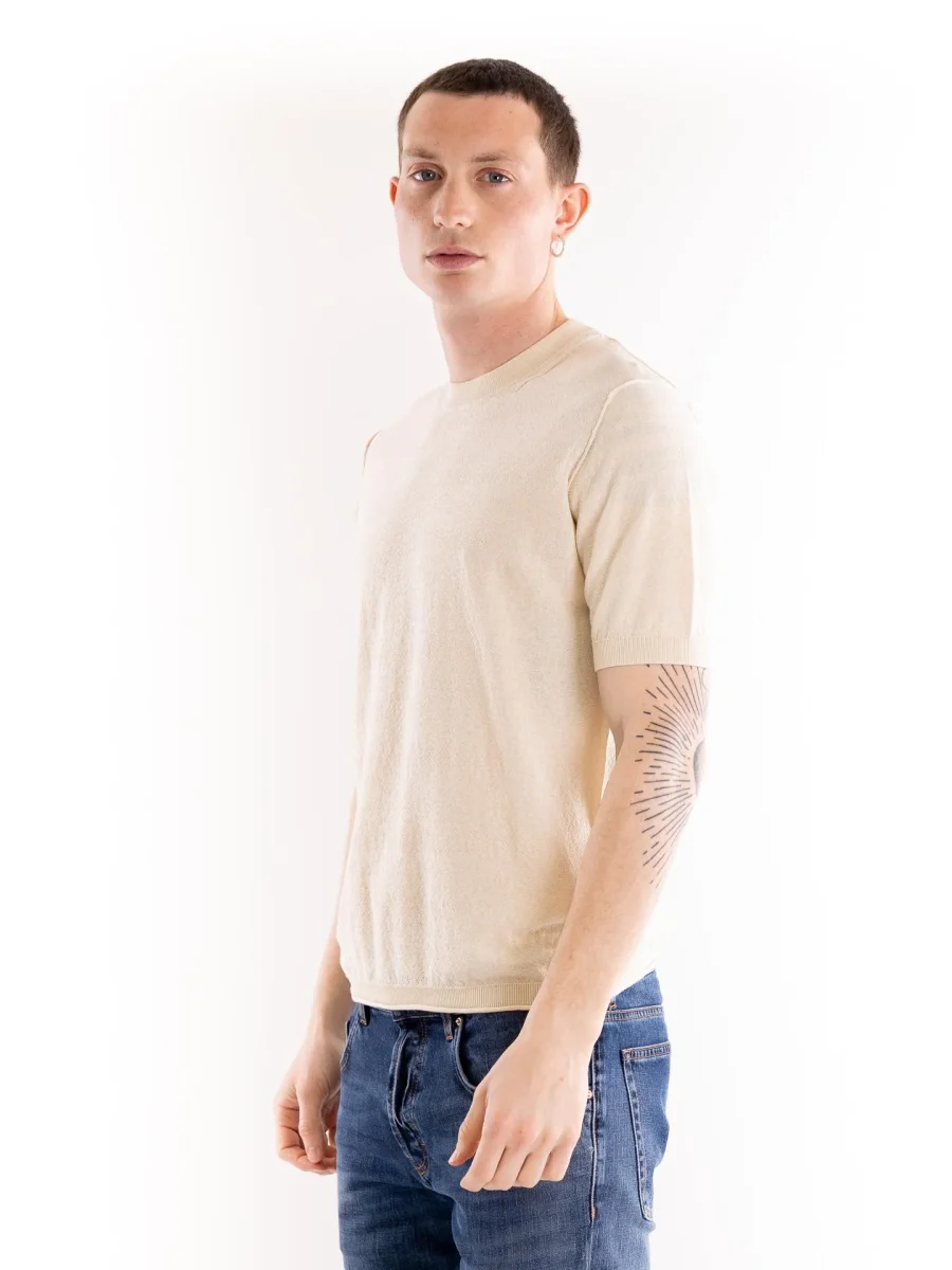T-shirt uomo in filo lavorato panna - immagine 3