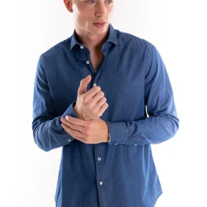 Camicia collo francese in tela denim blu