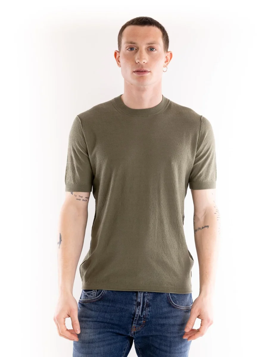 T-shirt uomo in filo lavorato kaki