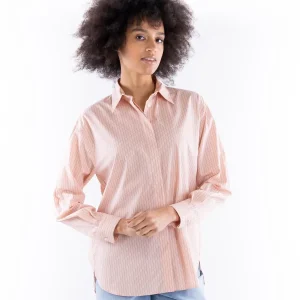Camicia Bridport oversize in popeline a righe rosa-marrone