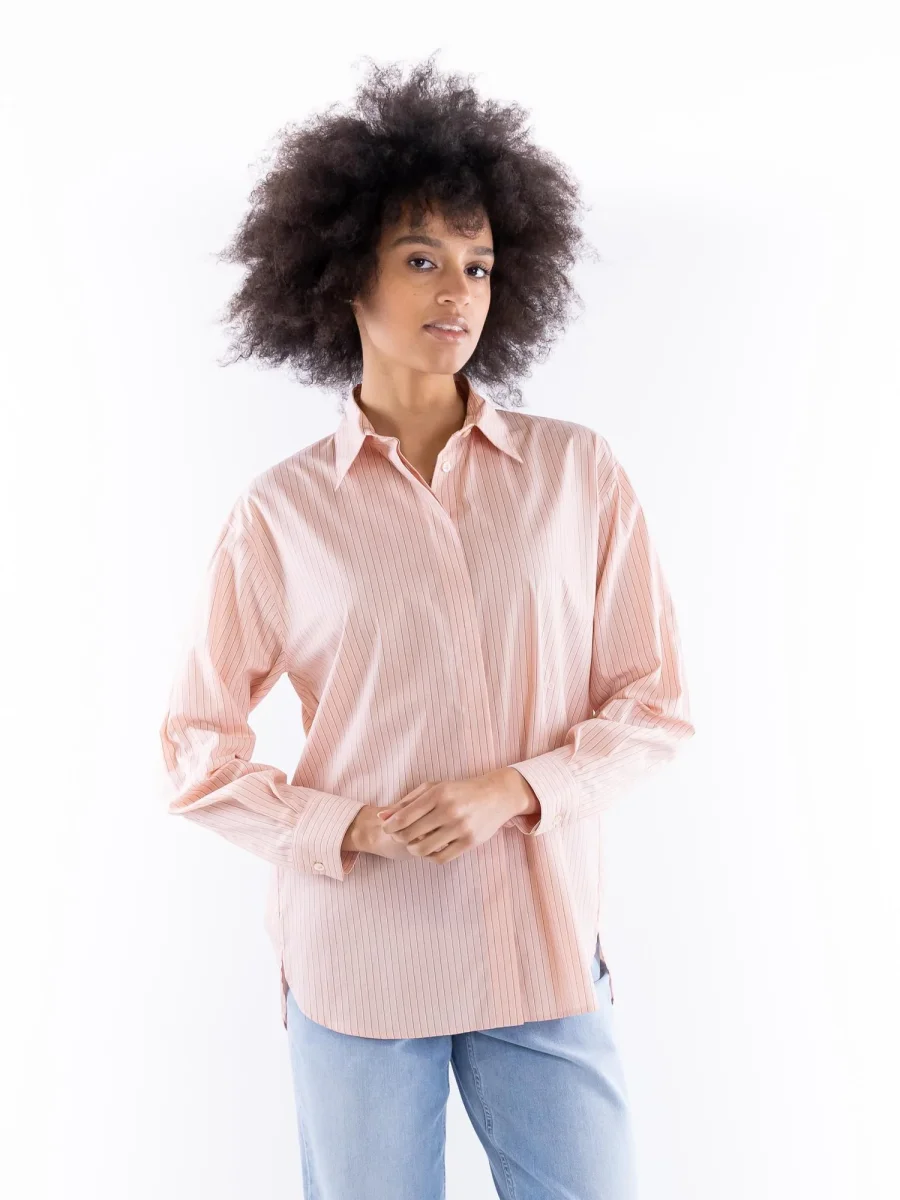Camicia Bridport oversize in popeline a righe rosa-marrone