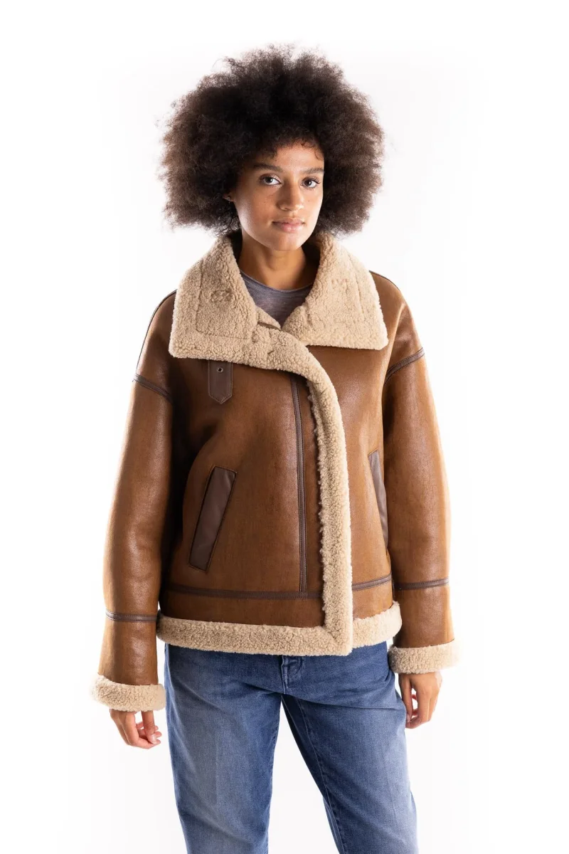 Giacca eco-montone color tabacco