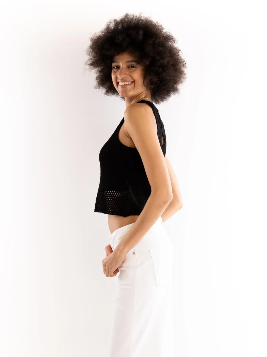 Top canotta in punto pizzo nero - immagine 3