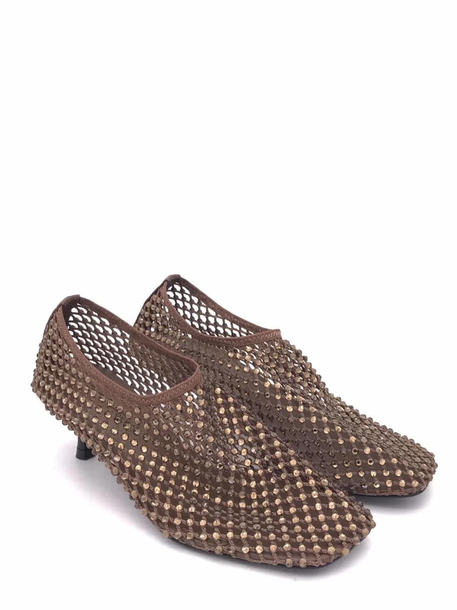 Scarpa accollata in rete strass marrone - immagine 3