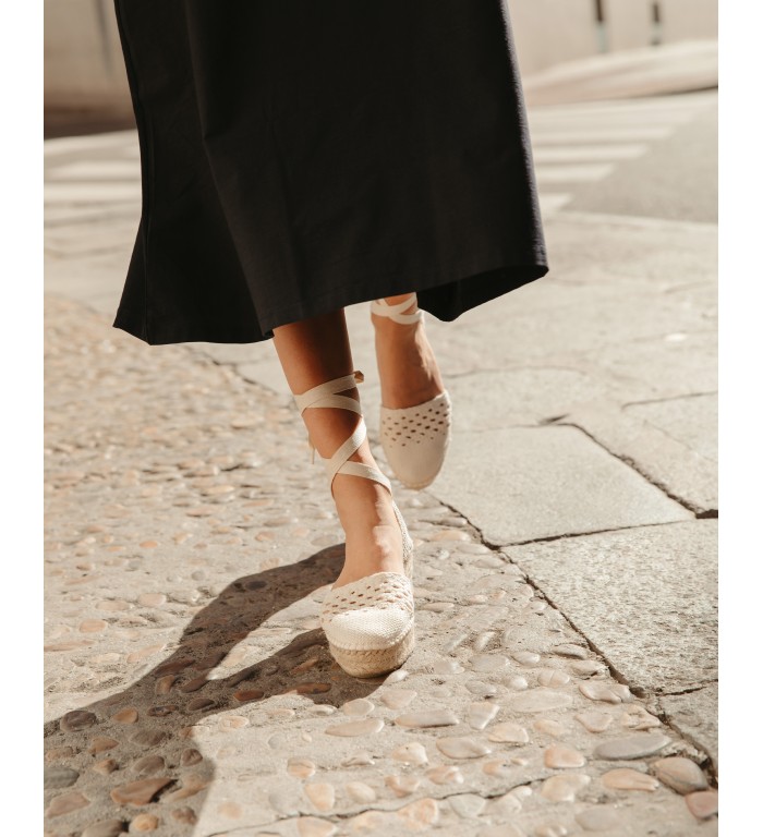 MACARENA SCARPA SANDALO ESPADRILLAS COTONE BURRO - immagine 2