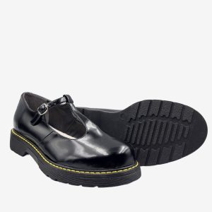 DR POLLINA – MARY JANE T-BAR- in Fungo nero – veganshoes