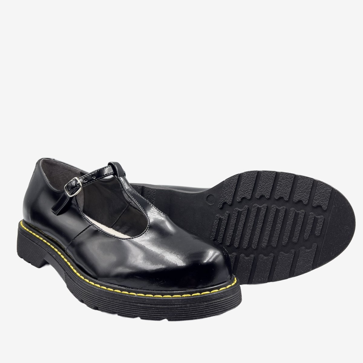 DR POLLINA – MARY JANE T-BAR- in Fungo nero – veganshoes - immagine 2