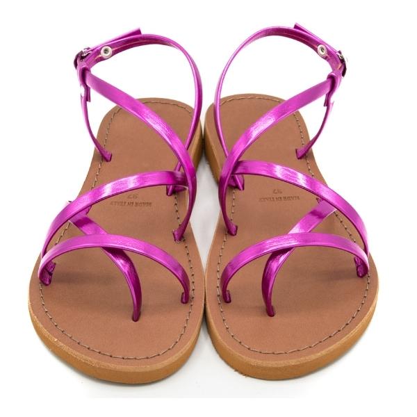Sandali donna estivi in cuoio laminato fuxia San Paolo - immagine 3