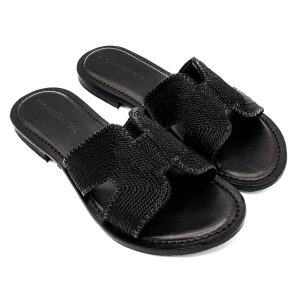 Sandali ciabatta da donna cuoio nero Vitoria