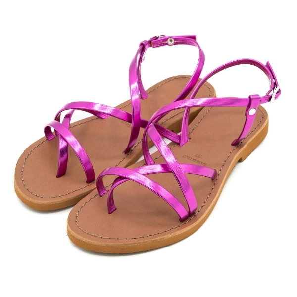 Sandali donna estivi in cuoio laminato fuxia San Paolo - immagine 4