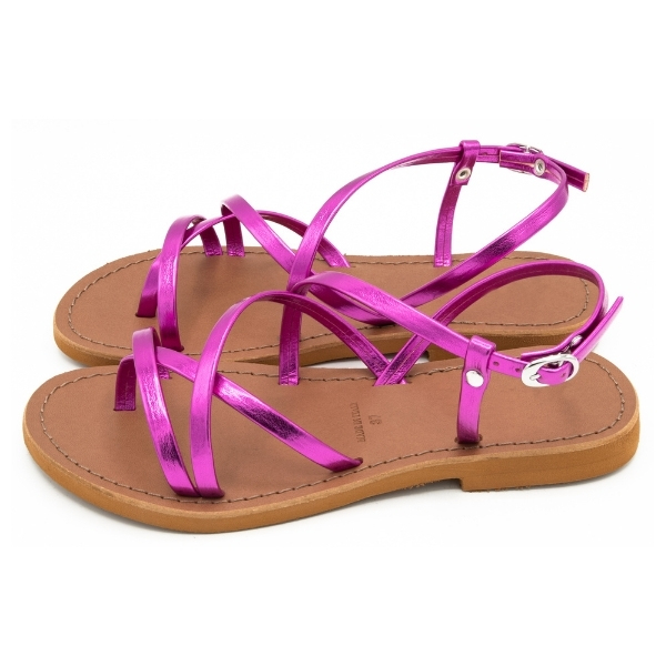 Sandali donna estivi in cuoio laminato fuxia San Paolo - immagine 6