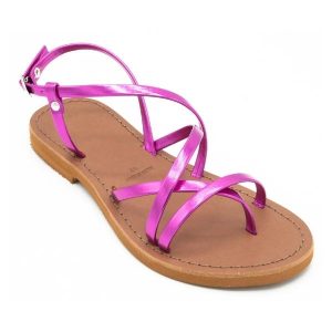 Sandali donna estivi in cuoio laminato fuxia San Paolo