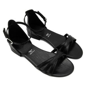 Sandalo donna in cuoio nero Mary