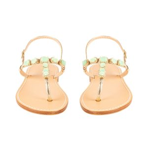 Sandali infradito oro con gemme verdi