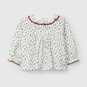 Blusa in Mussola Bambina Stampa Abete - Cotone 100% Volant Snug