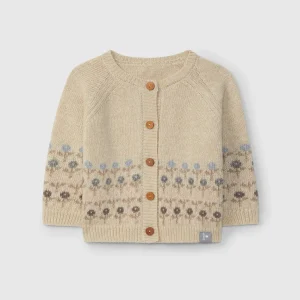Cardigan Jacquard Neonato Lana Merino Cashmere - Lavorato Maglia Bottoni Legno Snug