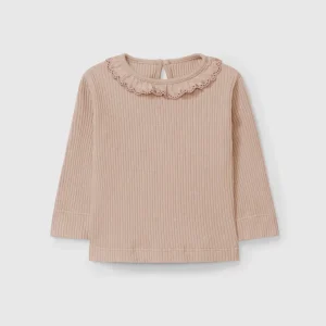 Maglia in Jersey con Colletto Ricamato Volant - Cotone Organico Riciclato