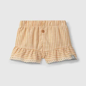 Shorts pull-up in tessuto rigato e dettaglio ricamo inglese